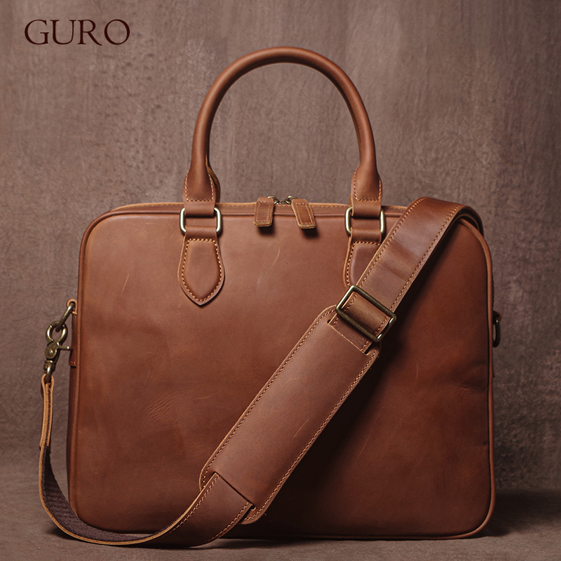 Leather Work Bag Men - GURO Men Crazy Horse Cowhide Briefcase