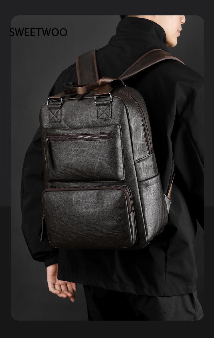 Men Faux Leather Laptop Backpa - Leather Work Rucksack Mens recension och pris