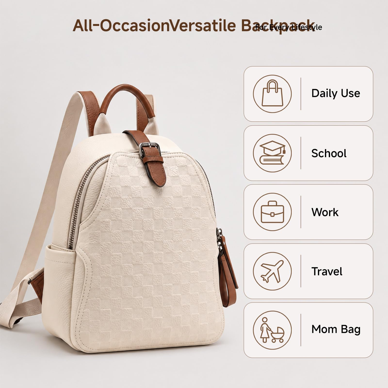 Women Embossed Checkered PU Le - Leather Work Womens Backpack recension och pris