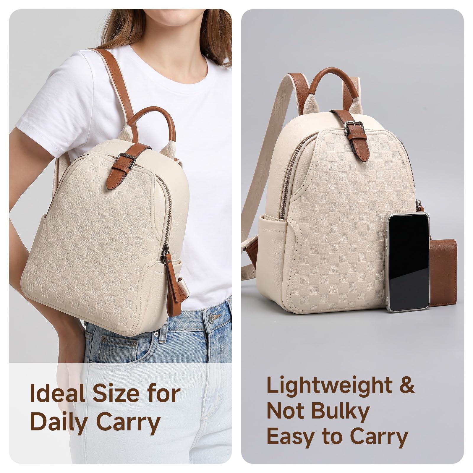 Women Embossed Checkered PU Le - Leather Work Womens Backpack recension och pris