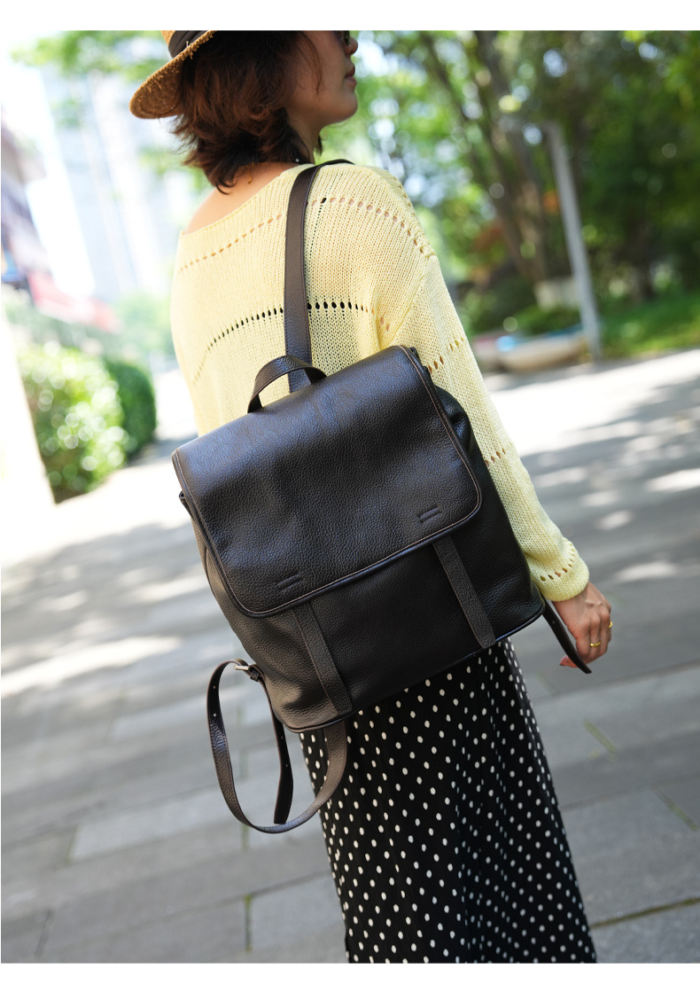 Women Top Grain Cowhide Flap B - Leather Work Womens Backpack recension och pris